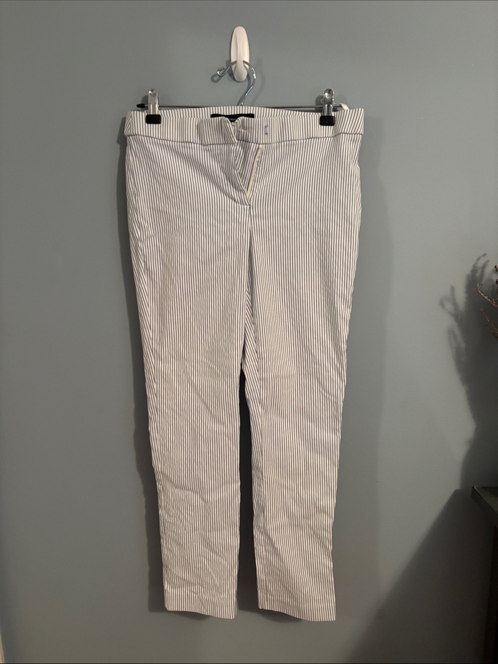 Amanda + Chelsea White Pants with Blue Pinstripes